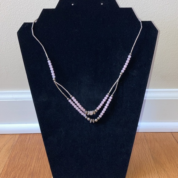 Source Unknown Jewelry - Vintage Rose Quartz and Silver Multi Strand Necklace Delicate and Feminine